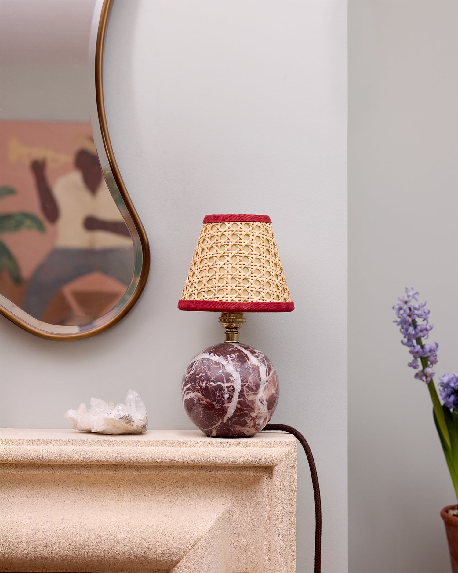 Cane Lampshade, Rust Red Trim, Mini