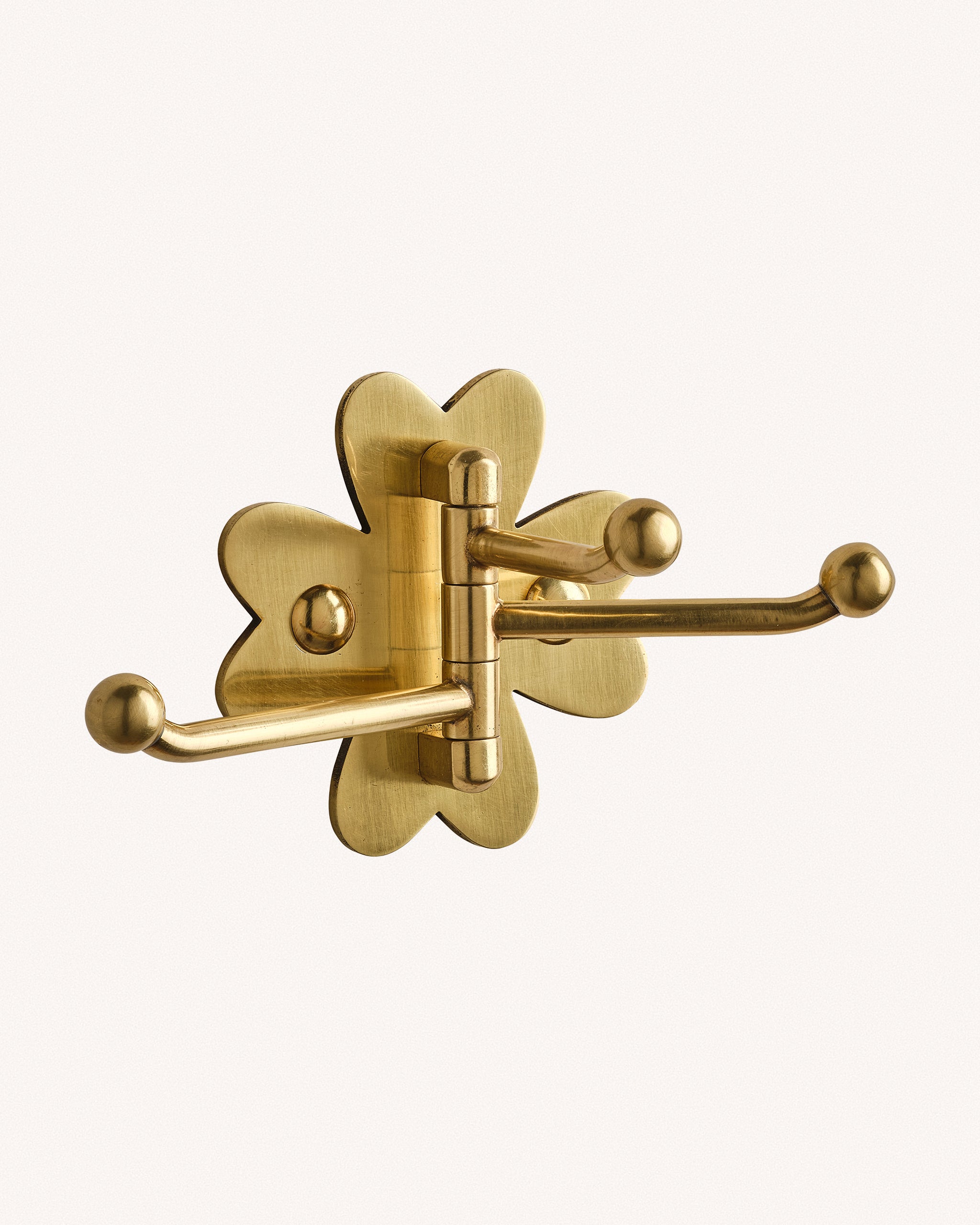 Clover Swing Arm Hook, Aged Brass