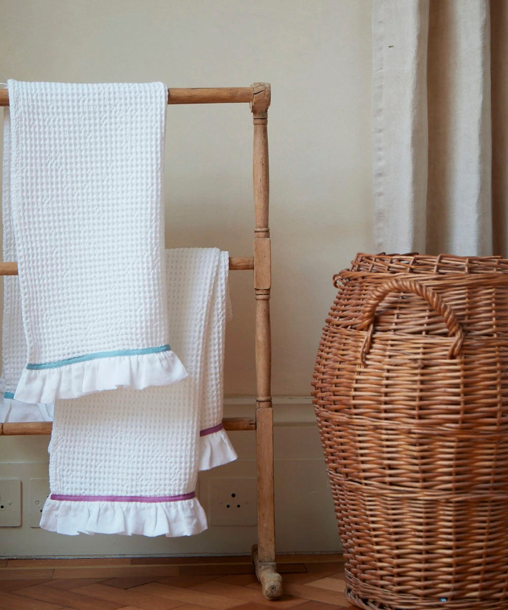 Waffle Cotton Hand Towels, Set Of 2, Sky Blue