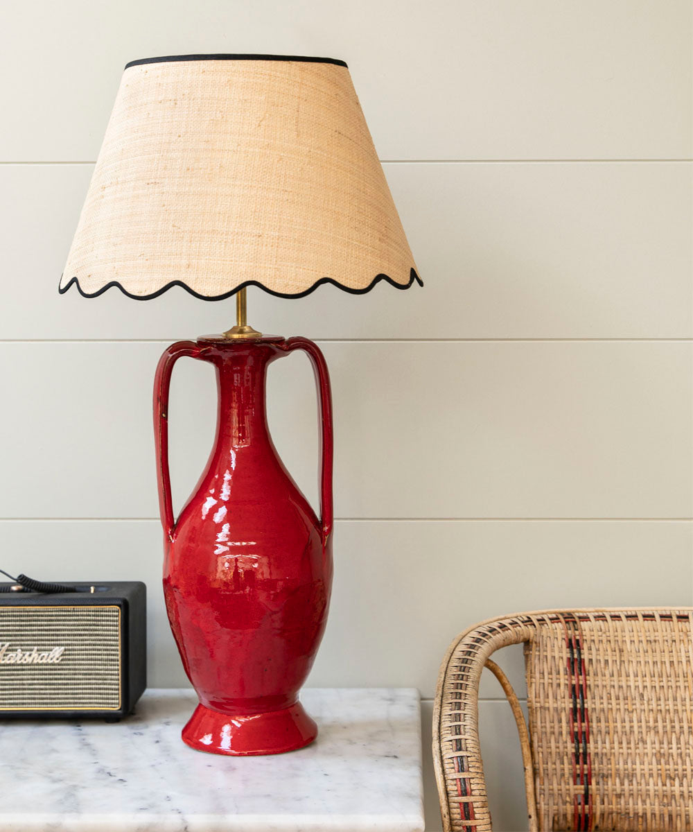 Raffia Scallop Lampshade, Black Trim, Large