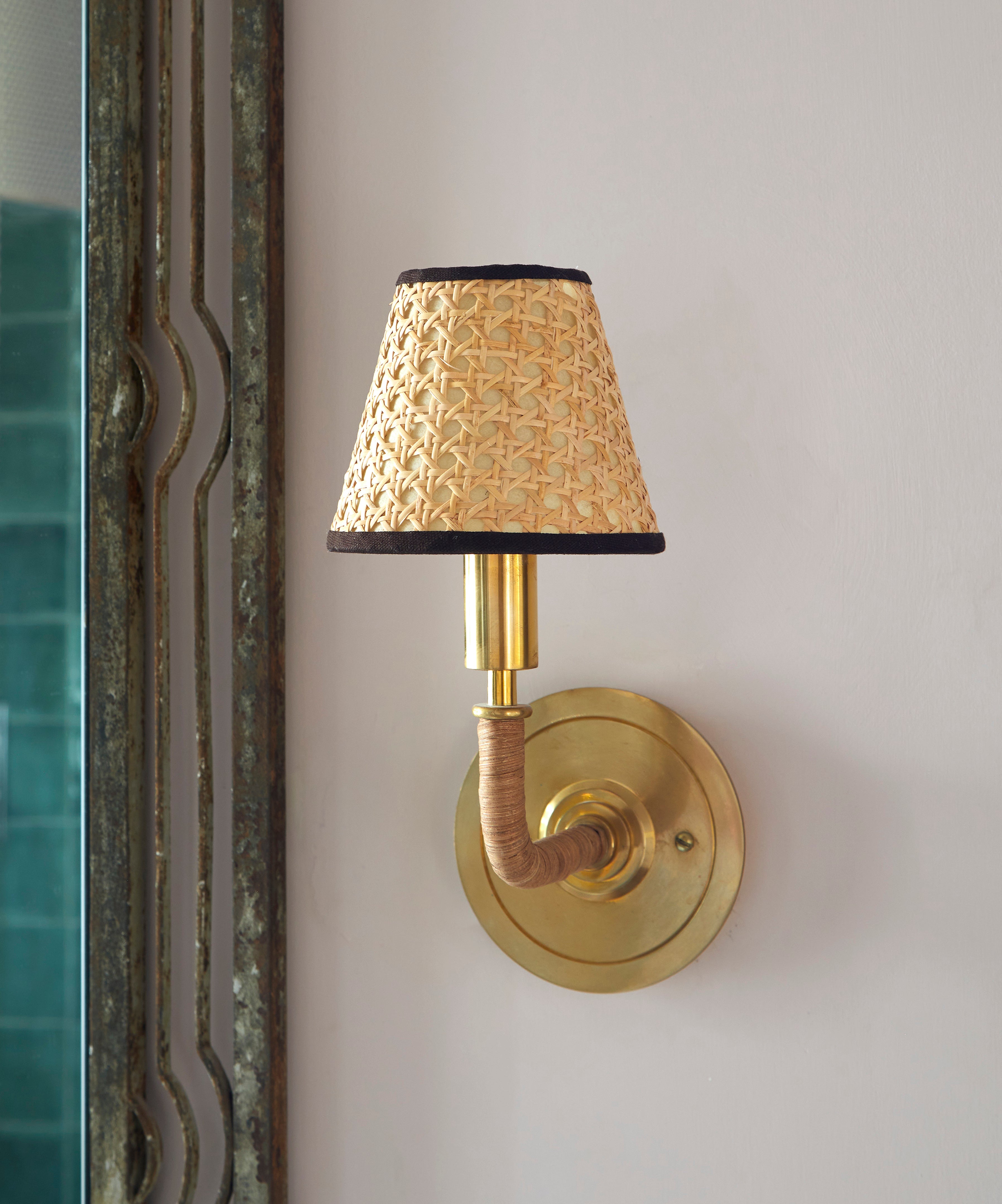 Cane Lampshade, Chocolate Trim, Mini