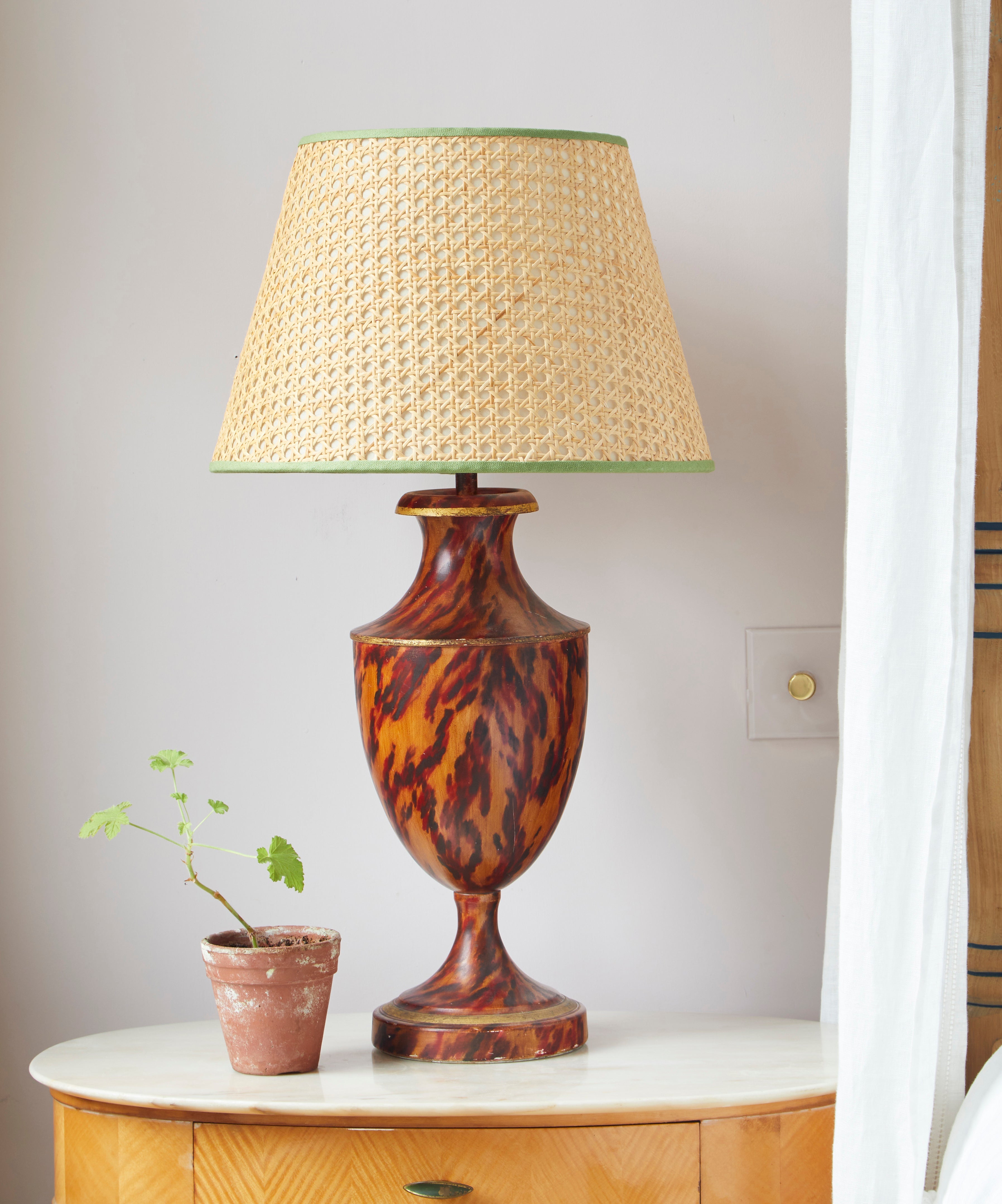 Cane Lampshade, Khaki Trim, Medium