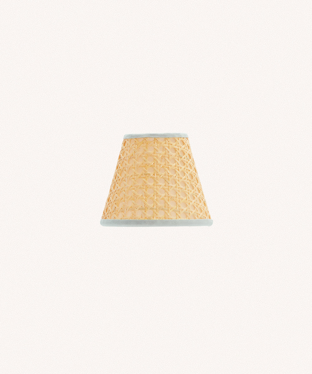 Cane Lampshade, Pale Blue Trim, Mini