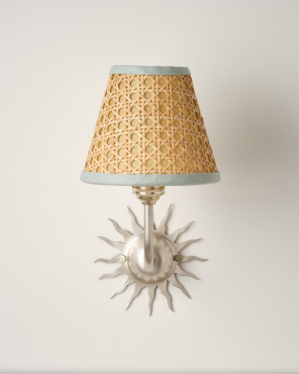 Cane Lampshade, Pale Blue Trim, Mini