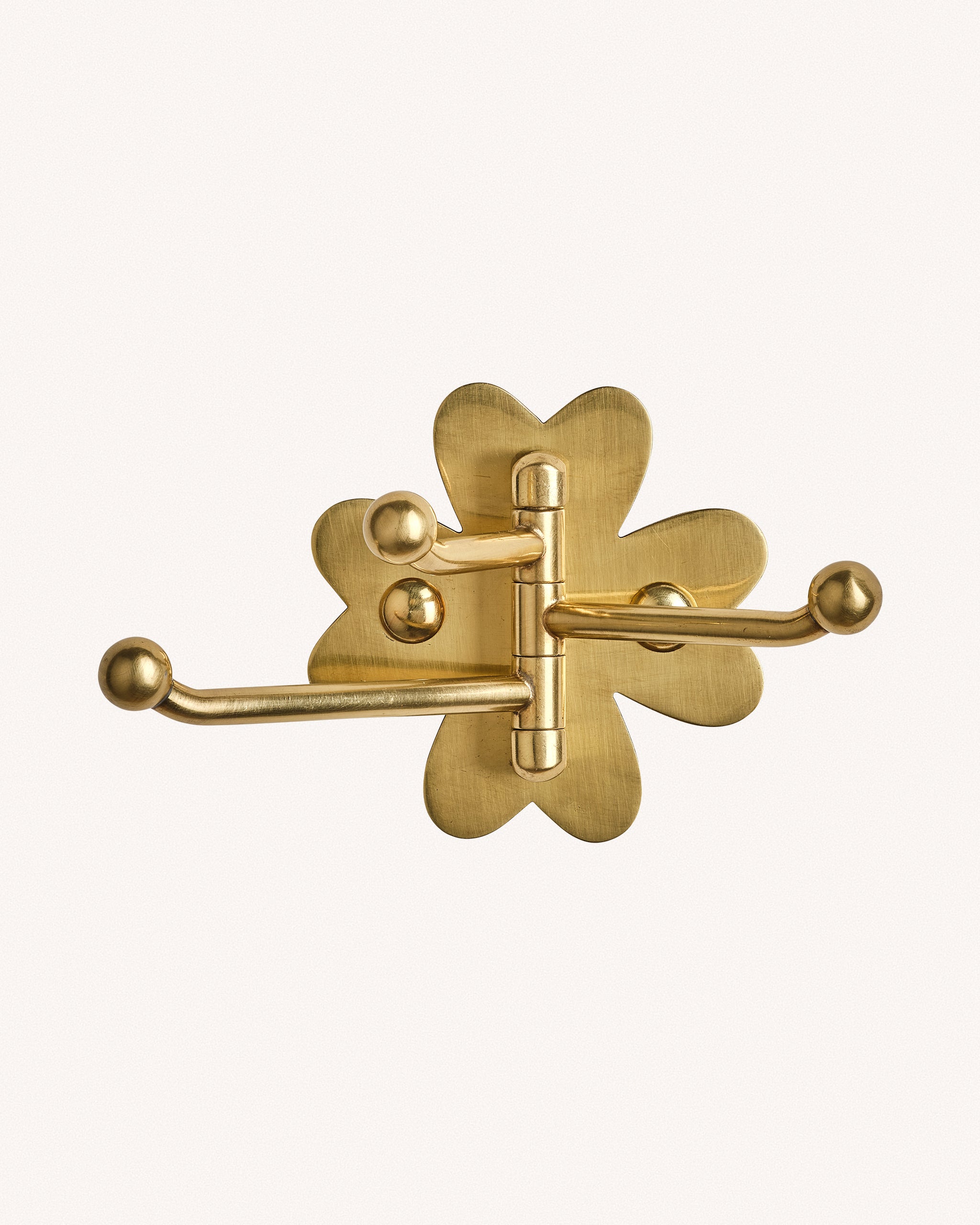 Clover Swing Arm Hook, Aged Brass