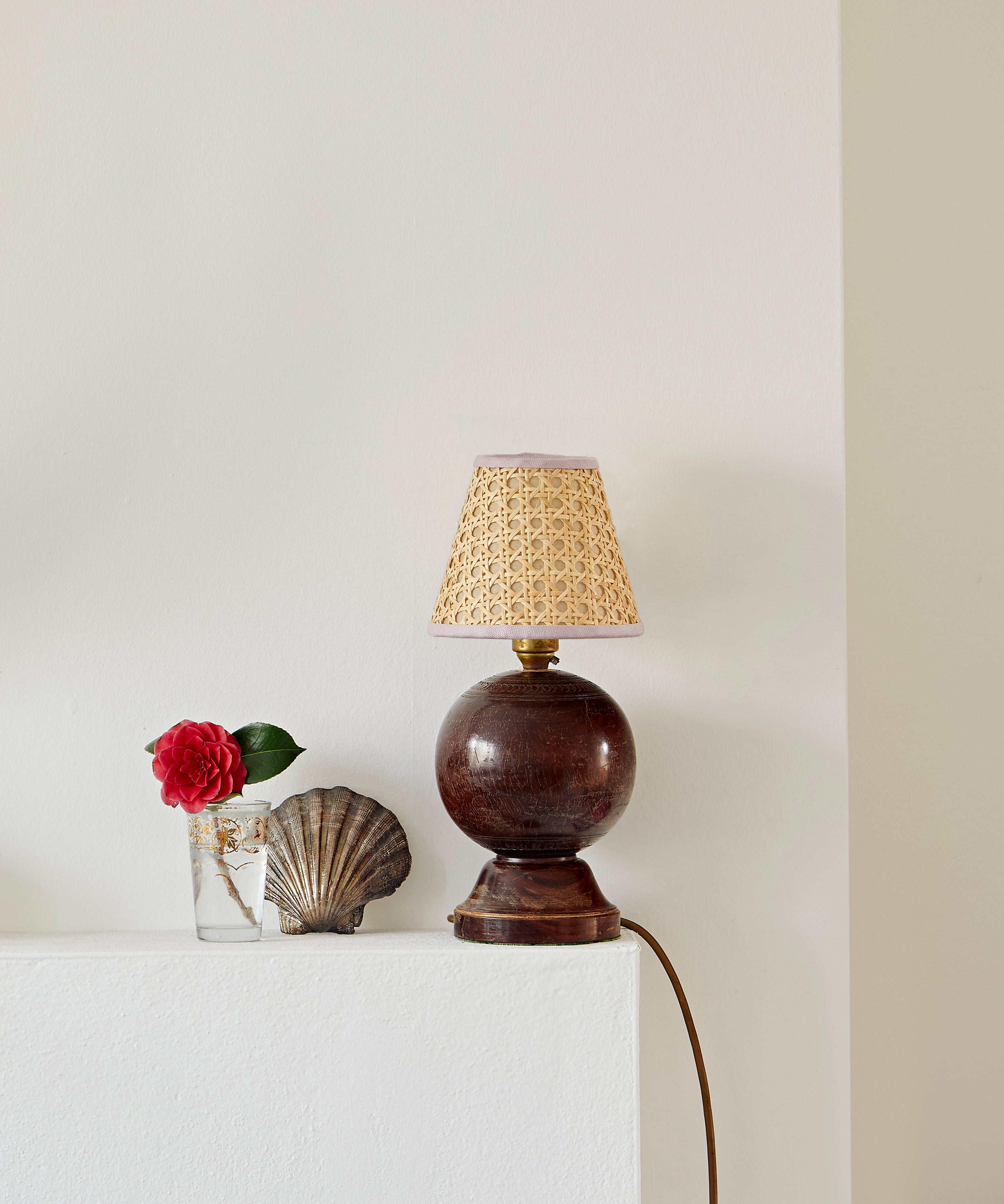 Cane Lampshade, Pink Trim, Mini