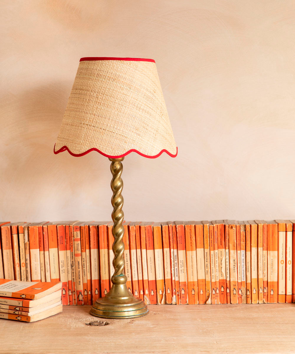 Raffia Scallop Lampshade, Red Trim, Small